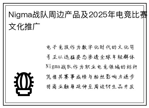 Nigma战队周边产品及2025年电竞比赛文化推广